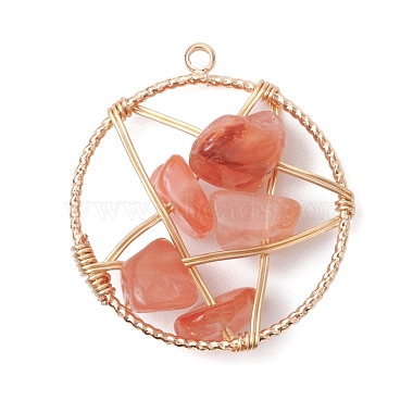 Natural Mixed Gemstone Nuggets Copper Wire Wrapped Flat Round Pendants(PALLOY-JF03038)-2