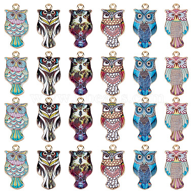 Light Gold Mixed Color Owl Alloy+Enamel Pendants