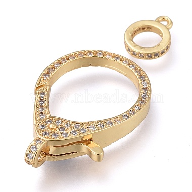 Brass Micro Pave Cubic Zirconia Lobster Claw Clasps(ZIRC-M108-14A-G)-2