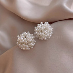 Flower Alloy Plastic Imitation Pearl Clip-on Earrings, Golden, White, 25mm(FS-WGFEC53-02)