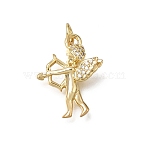 Brass Micro Pave Clear Cubic Zirconia Pendants, with Jump Ring, Angel Charms, Rack Plating, Long-Lasting Plated, Cadmium Free & Lead Free, Real 18K Gold Plated, 19x15x4mm, Hole: 3mm(CU-L001-14G-04)