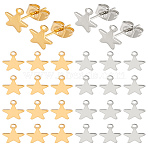 40Pcs 2 Colors 304 Stainless Steel Stud Earring Findings, with 304/201 Stainless Steel Ear Nuts, Star, Golden & Stainless Steel Color, 10x8.5x1mm, Hole: 1mm, Pin: 0.8mm, 20pcs/color(STAS-LP0002-09)