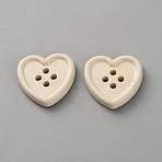 Resin Buttons, 4-Hole, Heart, Antique White, 21x21.5x4mm, Hole: 2.5mm(BUTT-WH20006-03F)