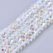 Electroplate Glass Beads Strands, AB Color Half Plated, Faceted, Bicone, Clear AB, 3.5x3mm, Hole: 0.7mm, about 125~130pcs/strand, 15.94 inch(40.5 cm)(EGLA-Q118-3mm-C17)