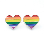 Alloy Pride Enamel Brooches, Enamel Pin, with Butterfly Clutches, Rainbow Heart, Platinum, Colorful, 24.5x26x10mm(JEWB-M020-01-P)