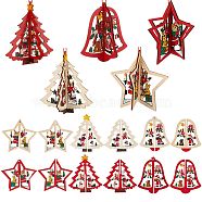 6 Sets 6 Style Christmas Tree & Star & Bell Wooden Ornaments, Christmas Tree Hanging Decorations, for Christmas Party Gift Home Decoration, Mixed Color, 1 set/style(DIY-SZ0003-39)