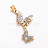 304 Stainless Steel Big Pendants, Butterfly, Golden & Stainless Steel Color, 54mm, Hole: 8x5mm(STAS-I121-03)