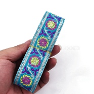 6.5M Ethnic Style Flat Embroidery Polyester Ribbons, Jacquard Ribbon, Garment Accessories, Flower Pattern, Deep Sky Blue, 1-1/4 inch(33mm), about 7.11 Yards(6.5m)/Bundle(PW-WG60825-06)