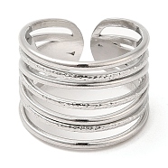 304 Stainless Steel Open Cuff Rings, Multi Lines, Stainless Steel Color, US Size 6 3/4(17.1mm)(RJEW-K245-76P)