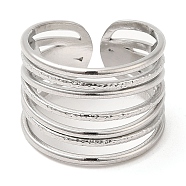 Non-Tarnish 304 Stainless Steel Open Cuff Rings, Multi Lines, Stainless Steel Color, US Size 6 3/4(17.1mm)(RJEW-K245-76P)