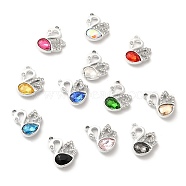 UV Plating Alloy Pendants, with Crystal Rhinestone and Glass, Platinum, Swan Charms, Mixed Color, 19.5x15x5mm, Hole: 1.5mm(ALRI-M020-08P)
