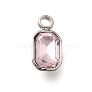 304 Stainless Steel Pendants, with Rhinestone, Stainless Steel Color, Rectangle, Light Peach, 10.5x5.5x3.5mm, Hole: 1.8mm(STAS-Q346-03P-01)