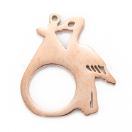 Ion Plating(IP) 304 Stainless Steel Pendants, Laser Cut, Bird, Rose Gold, 30x26.5x1.4mm, Hole: 1.6mm(STAS-P280-18RG)