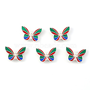 Alloy Enamel Beads, Cadmium Free & Lead Free, Butterfly, Colorful, Silver, 13.5x20x5mm, Hole: 1.6mm(ENAM-S122-034B-RS)