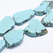 Natural Magnesite Beads Strands, Flat Slab Beads, Dyed & Heated, Nuggets, Cyan, 27~48x20~40x6~8mm, Hole: 1mm, about 8~12pcs/strand, 15.7 inch(40cm)(G-K244-08)