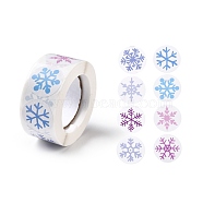 Christmas Themed Flat Round Roll Stickers, Self-Adhesive Paper Gift Tag Stickers, for Party, Decorative Presents, Snowflake Pattern, 25x0.1mm, about 500pcs/roll(DIY-B045-04B)
