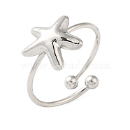 304 Stainless Steel Open Cuff Ring, Starfish, Stainless Steel Color, Inner Diameter: 17.8mm(RJEW-M167-08C-P)