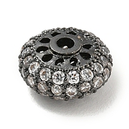Brass Micro Pave Clear Cubic Zirconia Beads, Rondelle, Gunmetal, 10x6mm, Hole: 2mm(KK-G493-50B)
