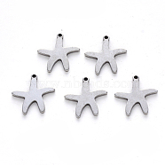 304 Stainless Steel Charms, Laser Cut, Starfish, Stainless Steel Color, 14x14x1mm, Hole: 1mm(STAS-N092-44)