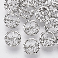 Brass Shank Buttons, with Micro Pave Cubic Zirconia, Flat Round, Clear, Platinum, 10.5x7mm, Hole: 1.4mm(BUTT-S025-024)
