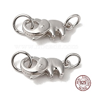 Rhodium Plated 925 Sterling Silver Lobster Claw Clasps with Jump Rings, Elephant with 925 Stamp, Platinum, 7x14x4.5mm(STER-D006-15P)