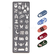 Stainless Steel Nail Art Stamping Plates, Nail Image Templates, Rectangle with Rabbit Pattern, For Easter, Stainless Steel Color, 120x40mm(X-MRMJ-Q044-001L)