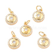 Brass Micro Pave Clear Cubic Zirconia Charms, with Jump Ring, Long-Lasting Plated, Flat Round with Star, Real 18K Gold Plated, 12x9.5x2mm, Jump Ring: 5x1mm, 3mm Inner Diameter(ZIRC-L100-048G)
