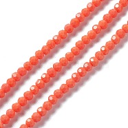 Faceted(32 Facets) Glass Beads Strands, Round, Tomato, 4mm, Hole: 1mm, about 99~107pcs/strand, 14.09~15.43''(35.8~39.2cm)(EGLA-J042-35A-04)