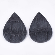 PU Leather Pendants, Drop, Gray, 38.5~40.5x24.5~26.5x1.5mm, Hole: 1.2mm(FIND-S299-05A)