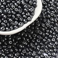 6/0 Glass Seed Beads, Opaque Colours Luster, Teardrop, Black, 4~5x4~4.5x3~4mm, Hole: 0.8~0.9mm, about 5625pcs/pound(SEED-L011-08A-10)