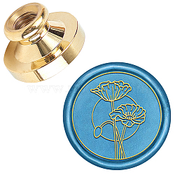 Wax Seal Brass Stamp Head, with Engraving Logo, for Wax Seal Stamp, Round, Flower Pattern, 25x15mm, Hole: 7mm(AJEW-WH0127-05G)