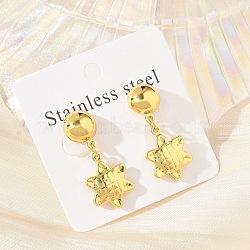 Flower 304 Stainless Steel Dangle Stud Earrings, Golden, 31x13mm(EJEW-A125-49G)