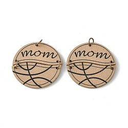 Poplar Wood Pendants, with Iron Jump Ring, Basketball, 39x2mm, Hole: 5mm(WOOD-G019-04B)