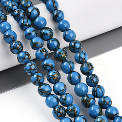 Synthetic Gold Line Turquoise Beads Strands, Round, Dyed, Dodger Blue, 6~7mm, Hole: 1.2mm, about 65~69pcs/strand, 15.55~15.94 inch(39.5~40.5cm)(G-A255-A03-02A)