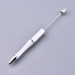Plastic Beadable Pens, Press Ball Point Pens, for DIY Pen Decoration, Silver, 144x12mm, The Middle Pole: 2mm(X-AJEW-L082-A05)