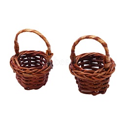 Dollhouse Miniature Wicker Handheld Basket for Pretend Play Toy Scene Decoration, Handmade Woven Prop Flower Basket for Photography, Saddle Brown, 60x27mm(PW-WG40785-01)