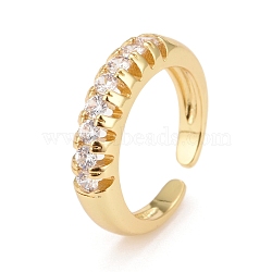 Clear Cubic Zirconia Cuff Rings, Brass Open Rings for Women, Real 18K Gold Plated, US Size 6 1/4(16.7mm)(KK-Z023-09G)