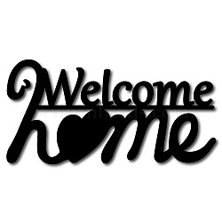 Laser Cut Basswood Welcome Sign, Wall Sculpture Hanging Decoration, for Home Gallery Office, Word, 150x300x5mm(WOOD-WH0123-097)