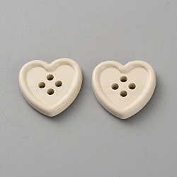 Resin Buttons, 4-Hole, Heart, Antique White, 21x21.5x4mm, Hole: 2.5mm(BUTT-WH20006-03F)