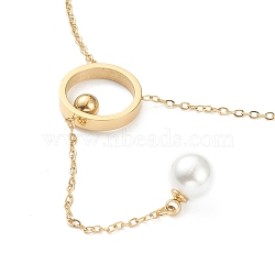 304 Stainless Steel Pendant Necklaces, with Acrylic Imitation Pearl and Cable Chains, Ring with Round Ball, Golden, 16.73 inch(42.5cm)(NJEW-K118-20G)