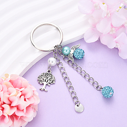 Glass Pearl & Alloy Keychian, with Iron Findings, Angel, Deep Sky Blue, 100mm(KEYC-YW00155-10)