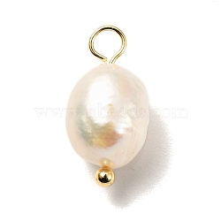 Natural Cultured Freshwater Pearl Pendants, with Brass Ball Head Pins, Rice, Real 18K Gold Plated, 16.5~18.5mm, Hole: 3mm(PALLOY-JF00942-01)