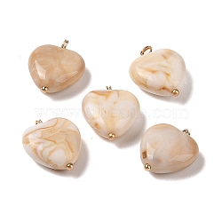 Acrylic Pendants, Imitation Gemstone, with Brass Loops, Heart, PeachPuff, 19.5x15.5x7mm, Hole: 2mm(MACR-C033-03A)