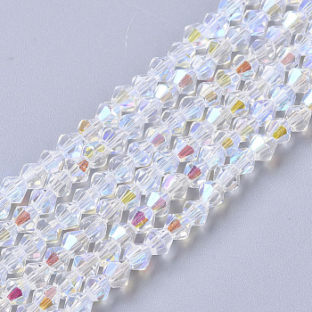 Electroplate Glass Beads Strands, AB Color Half Plated, Faceted, Bicone, Clear AB, 3.5x3mm, Hole: 0.7mm, about 125~130pcs/strand, 15.94 inch(40.5 cm)