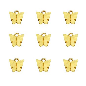 Acrylic Pendants, with Light Gold Plated Alloy Findings, Butterfly, Yellow, 12.2x14.2x3.2mm, Hole: 1.8mm