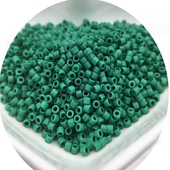 Cylinder Seed Beads, Frosted Colors, Uniform Size, Green, 2x1.3~1.5mm, Hole: 0.8~1mm, about 40000pcs/bag, 450g/bag