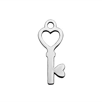 201 Stainless Steel Pendants, Laser Cut, Key, Stainless Steel Color, 16x6x1.2mm, Hole: 1.5mm
