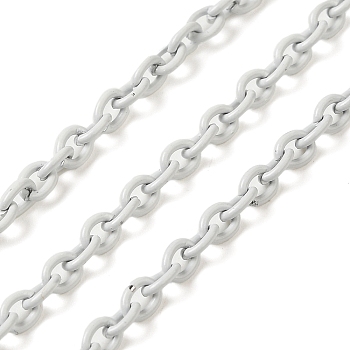 Spray Painted 304 Stainless Steel Cable Chains, with Spool, Unwelded, White, 4x3x0.7mm