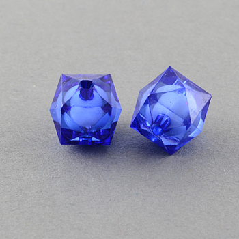 Transparent Acrylic Beads, Bead in Bead, Faceted Cube, Medium Blue, 8x7x7mm, Hole: 2mm, about 2000pcs/500g