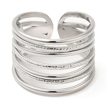 304 Stainless Steel Open Cuff Rings, Multi Lines, Stainless Steel Color, US Size 6 3/4(17.1mm)